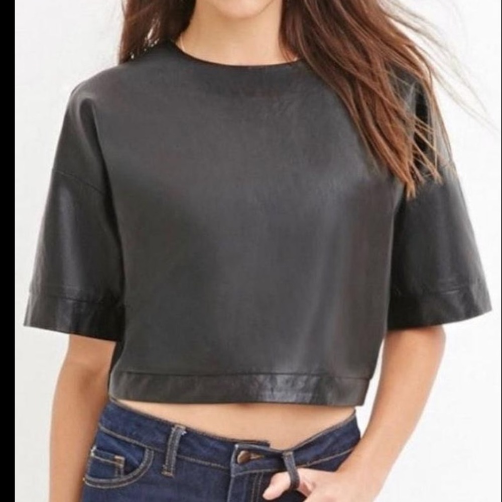NWT faux leather/mesh crop top